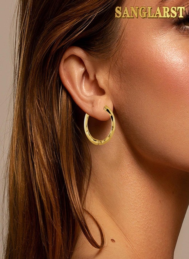 Sanglarst 14K Gold Plated Chunky Hoop Earrings for Women, Hypoallergenic 925 Sterling Silver Posts, Lightweight Stylish Jewelry (GOLD) - Image 4